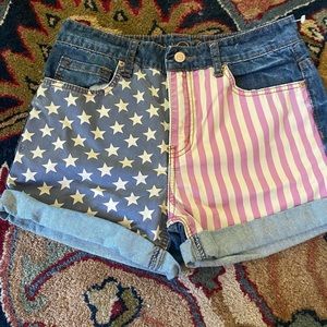 High-waisted American flag denim shorts size 7/8